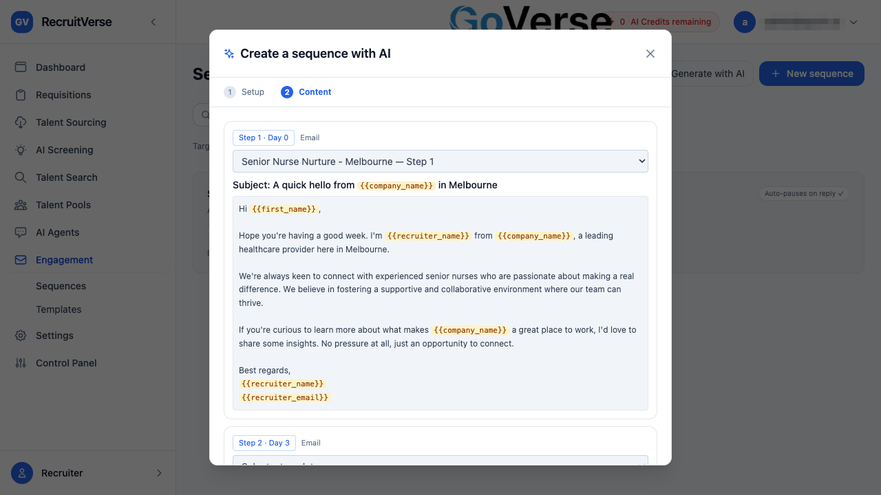 Wizard Step 2 — pick templates with variable preview