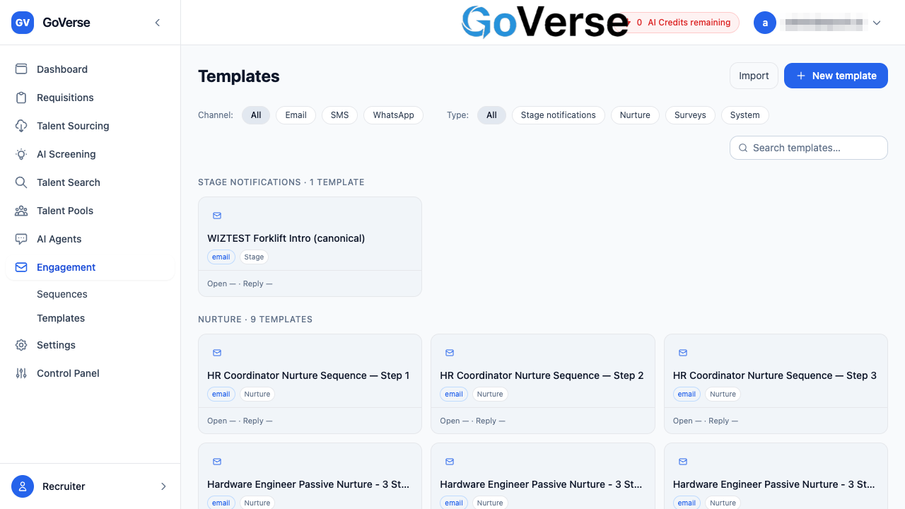 The Templates library grouped by type