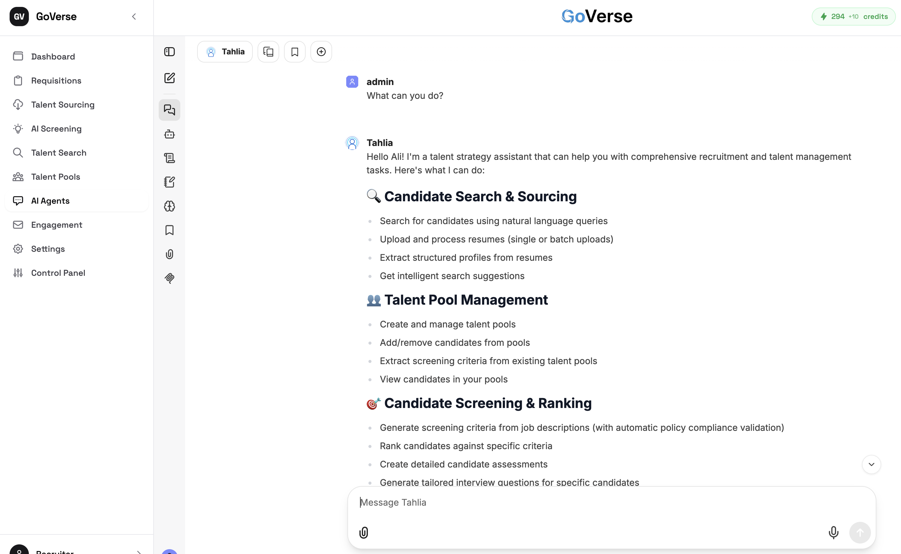 An agent listing its capabilities