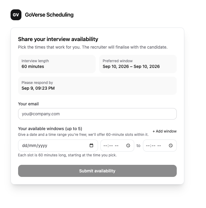 The interviewer's page for submitting available time windows