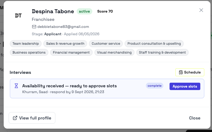 The applicant showing availability received and ready to approve