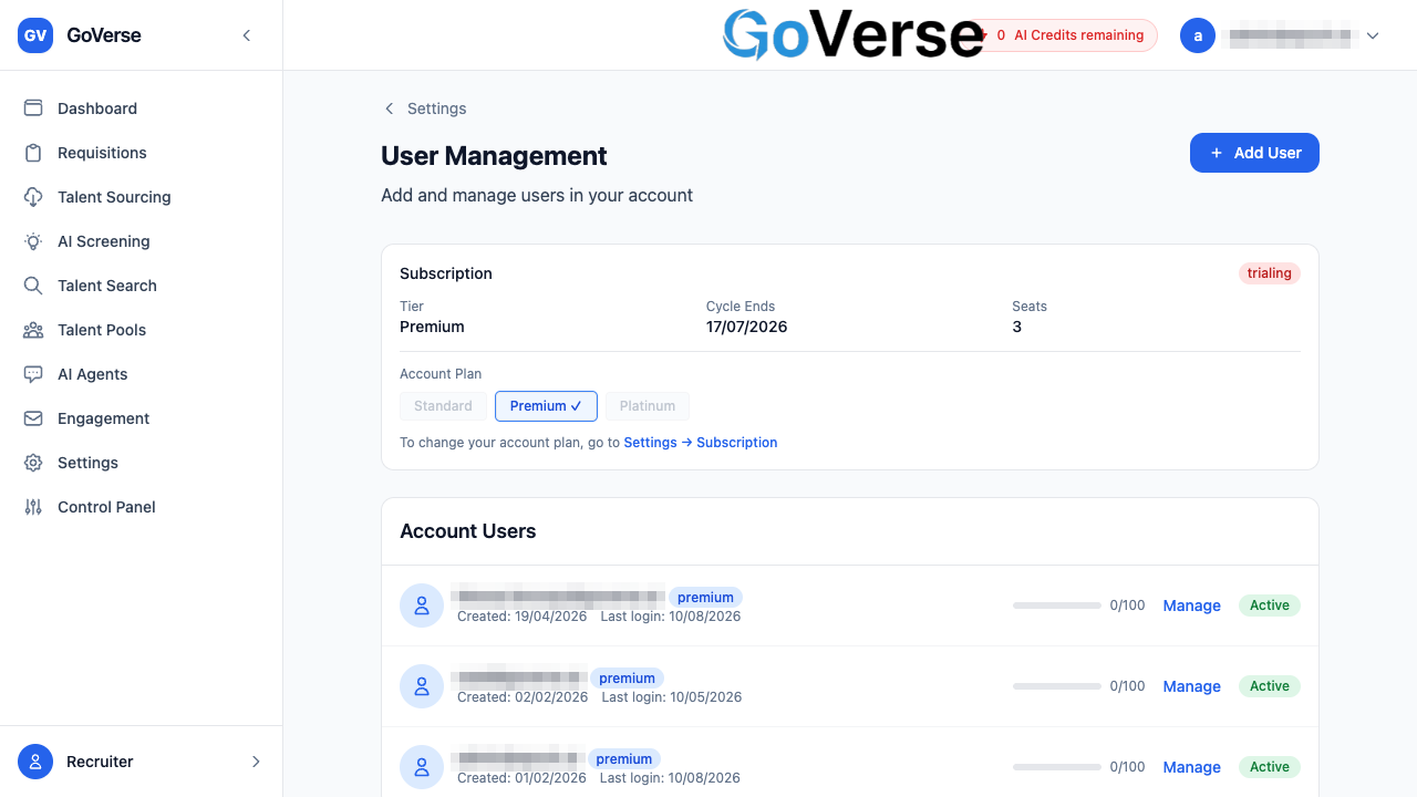 User Management — users, roles and invite